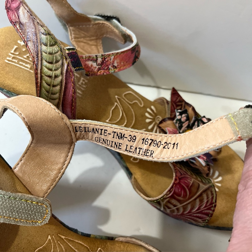 L'ARTISTE SPRING STEP LELANIE Leather Floral Platform Heels Slingback Sandal 39 - Picture 7 of 16
